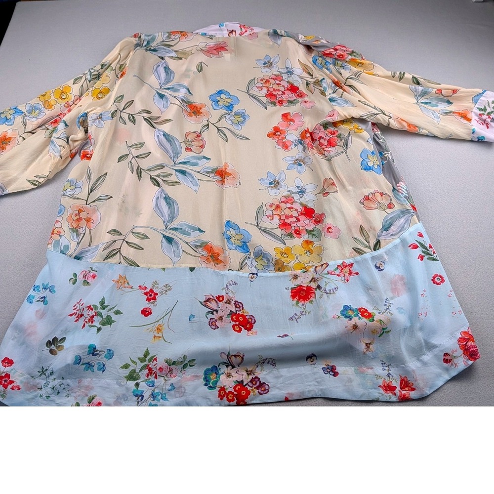 Johnny Was Silk Kimono Cardigan XL Floral Embroidered Print Boho Open Front - Picture 4 of 4